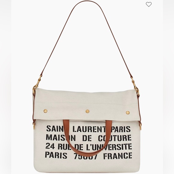 NWT Saint Laurent Universite North South Foldable Tote Bag Canvas Smooth Leather - Picture 8 of 16